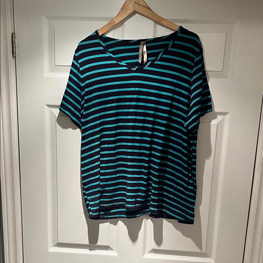 Penningtons Black and Teal Striped Short Sleeve Tee